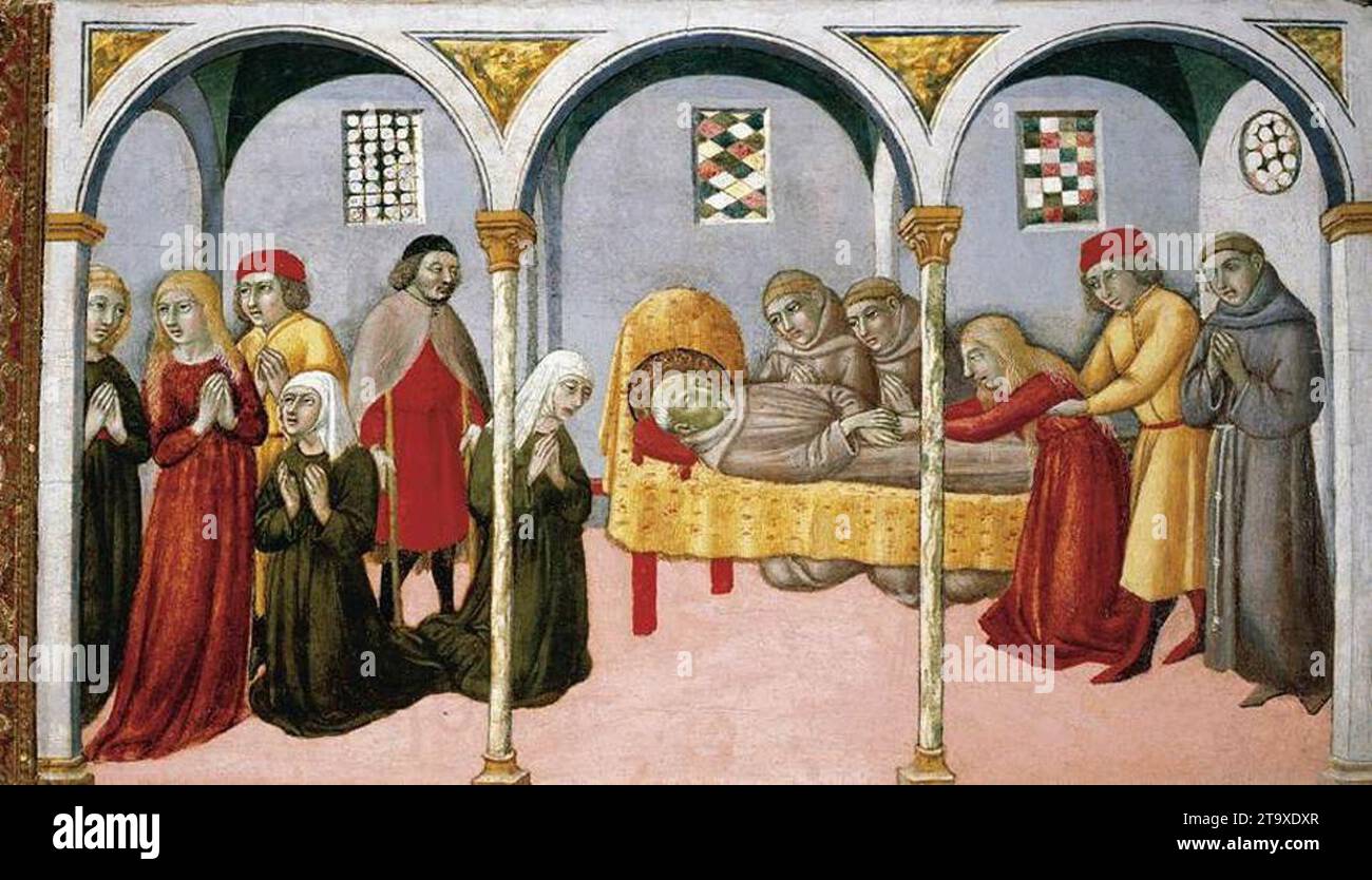 Donna Perna Being Cured on Approaching St Bernardino's Body - by Sano Di Pietro Stock Photo