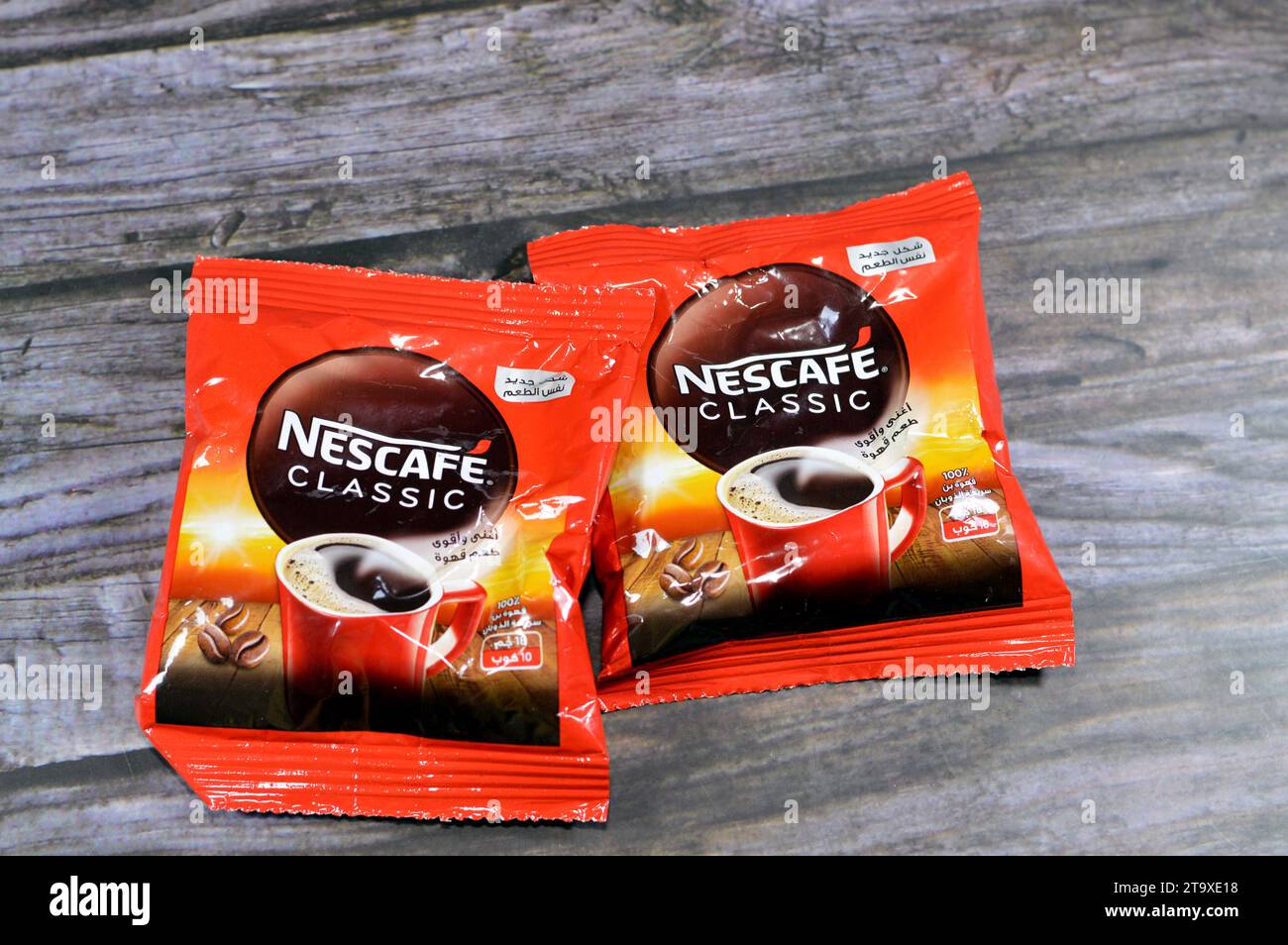 Cairo, Egypt, November 4 2023 Nescafe classic sachet, Nescafé is a