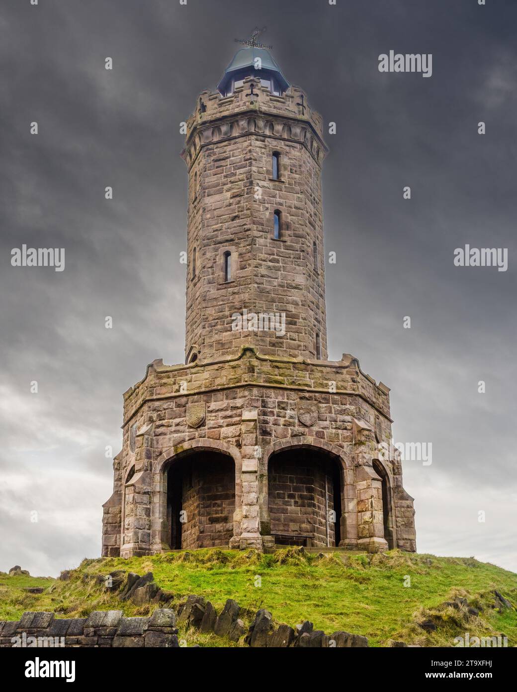 21.11.23 Darwen, Lancashire, UK. The octagonal Jubilee Tower (officially called Darwen Tower) at grid reference SD678215 on Darwen Hill overlooking th Stock Photo