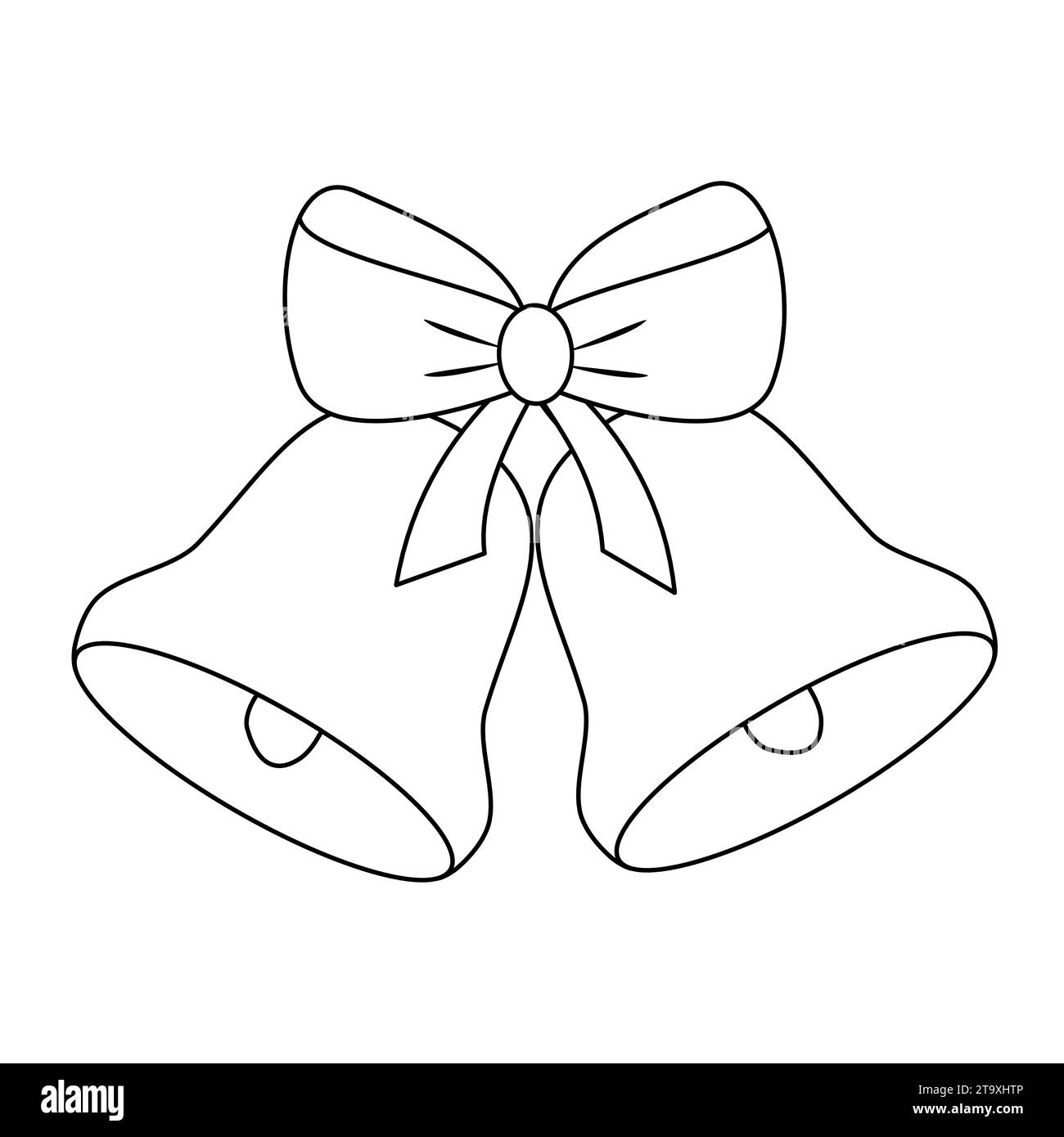 Two jingle bells with bow, doodle style flat vector outline