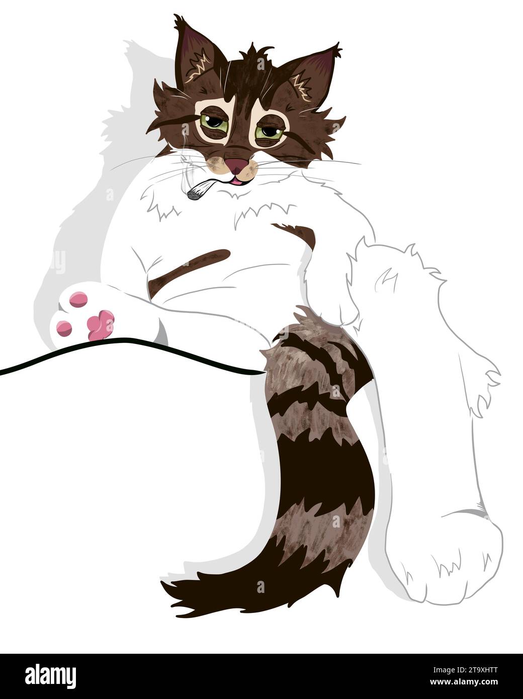 Cute cat high on weed relaxing illustration Stock Photo Alamy