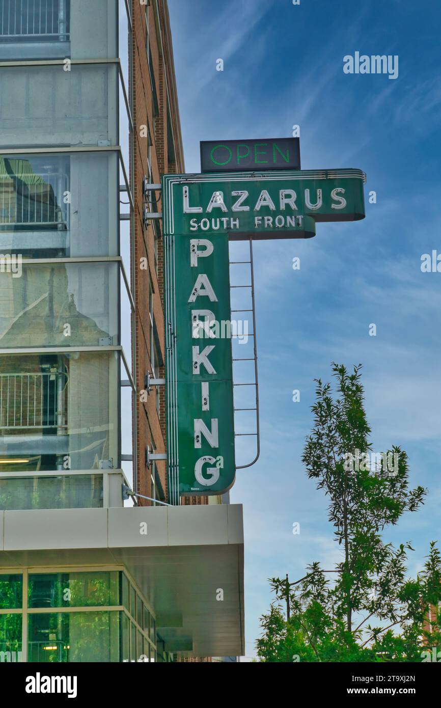 Vintage Lazarus department store sign in downtown Columbus Ohio USA