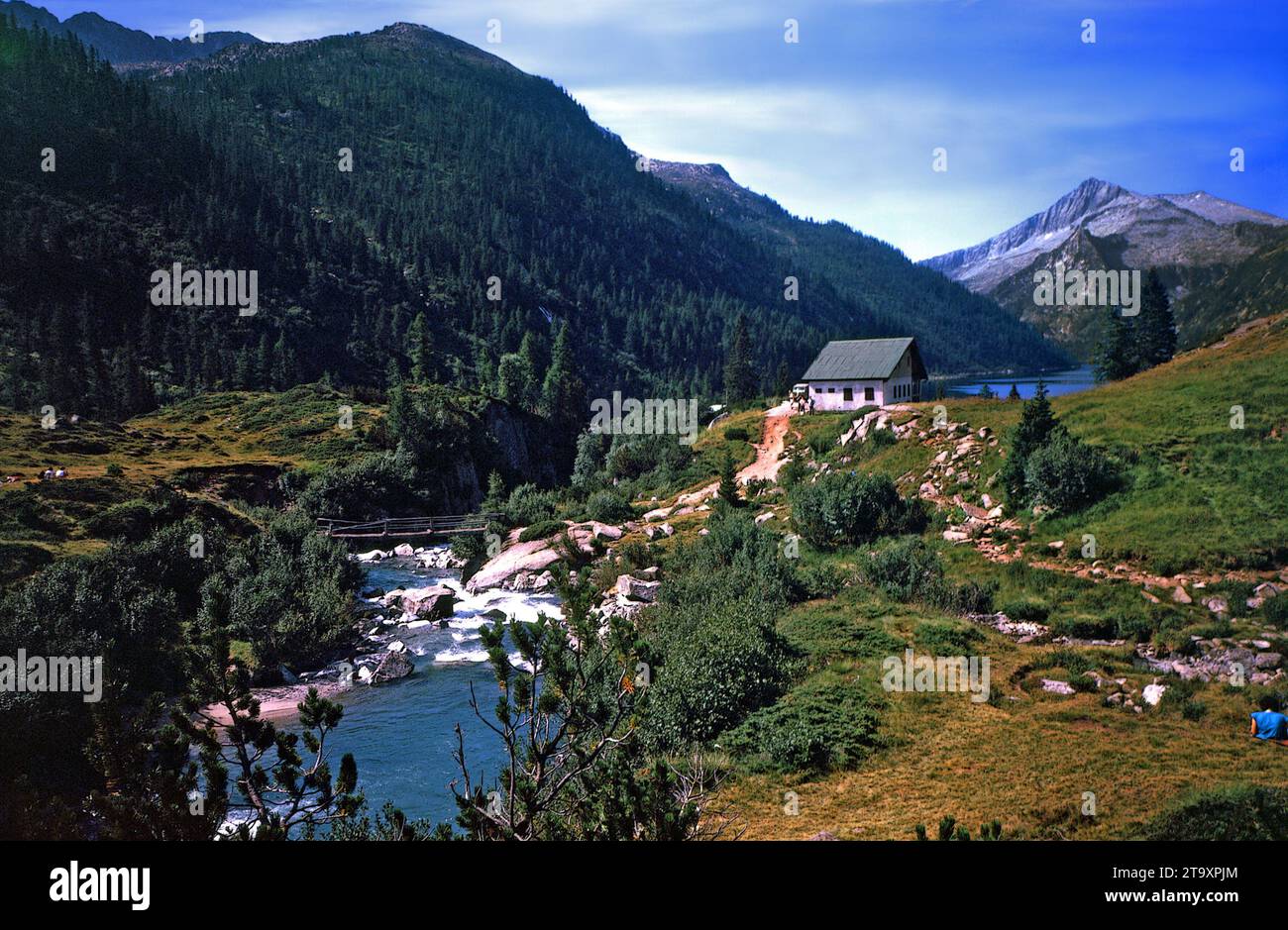 Val di Fumo and Daone. The Chiese river flows into the lake of Malga Bissina in the background. Stock Photo