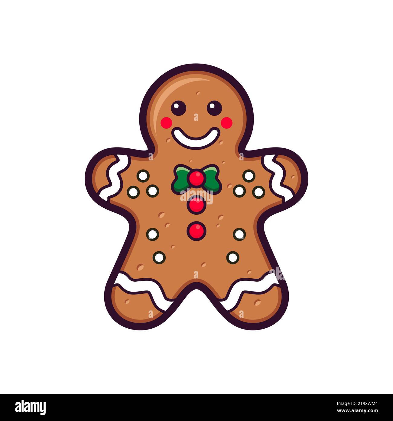 Flat Vector Gingerbread Man. Christmas Icon. Gingerbread Design Template, Holiday Winter Symbol. New Year Cookies, Sweets Concept. Vector illustration Stock Vector