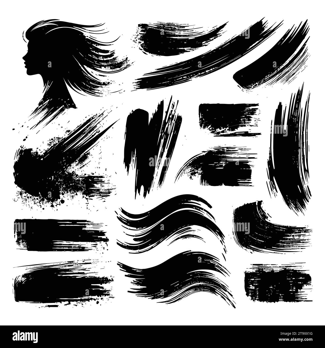 Set of black grunge brush strokes, vector illustration Stock Vector ...