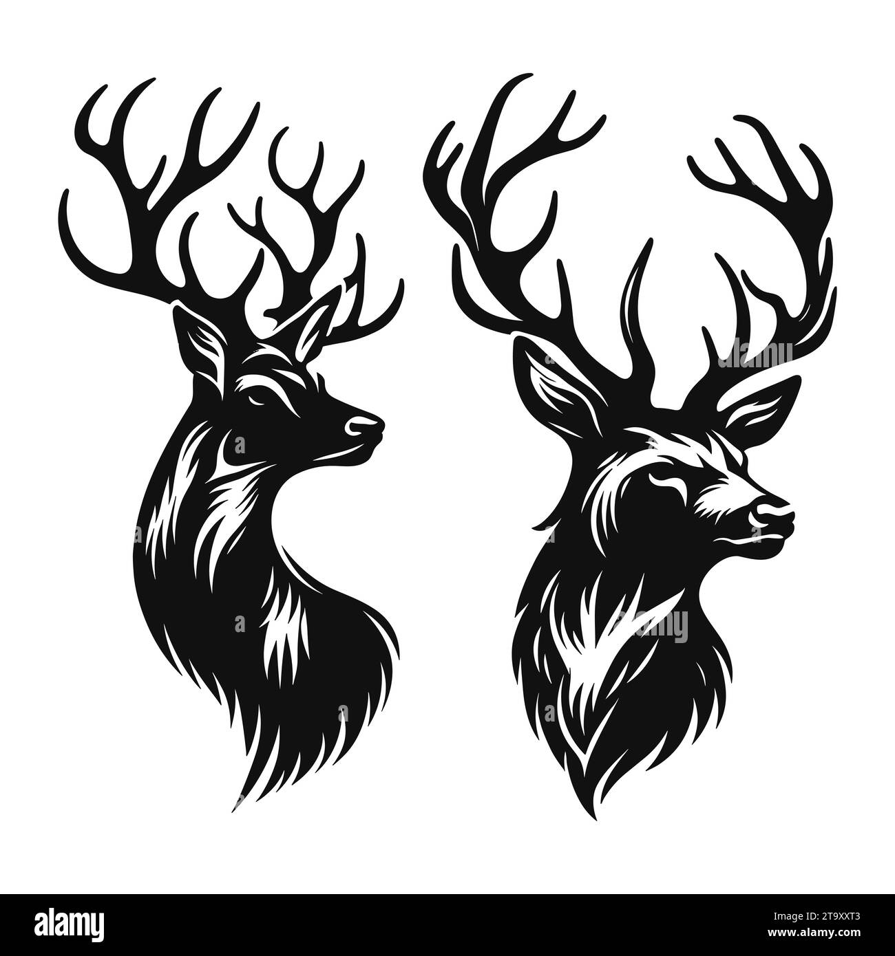 Set of deer head silhouettes isolated on a white background, Vector ...