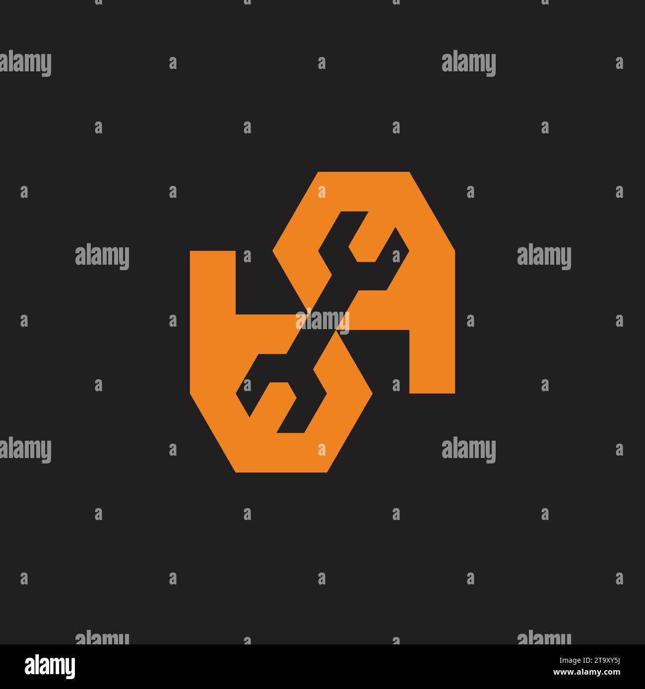 letter bq wrench negative space logo vector Stock Vector