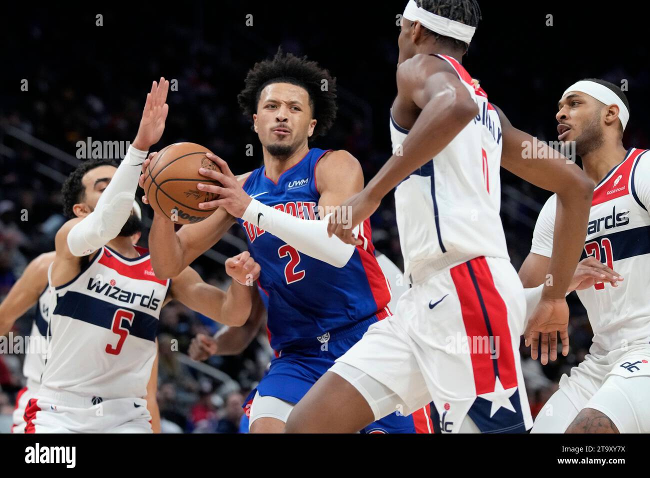 Detroit Pistons guard Cade Cunningham (2) looks to pass during the ...