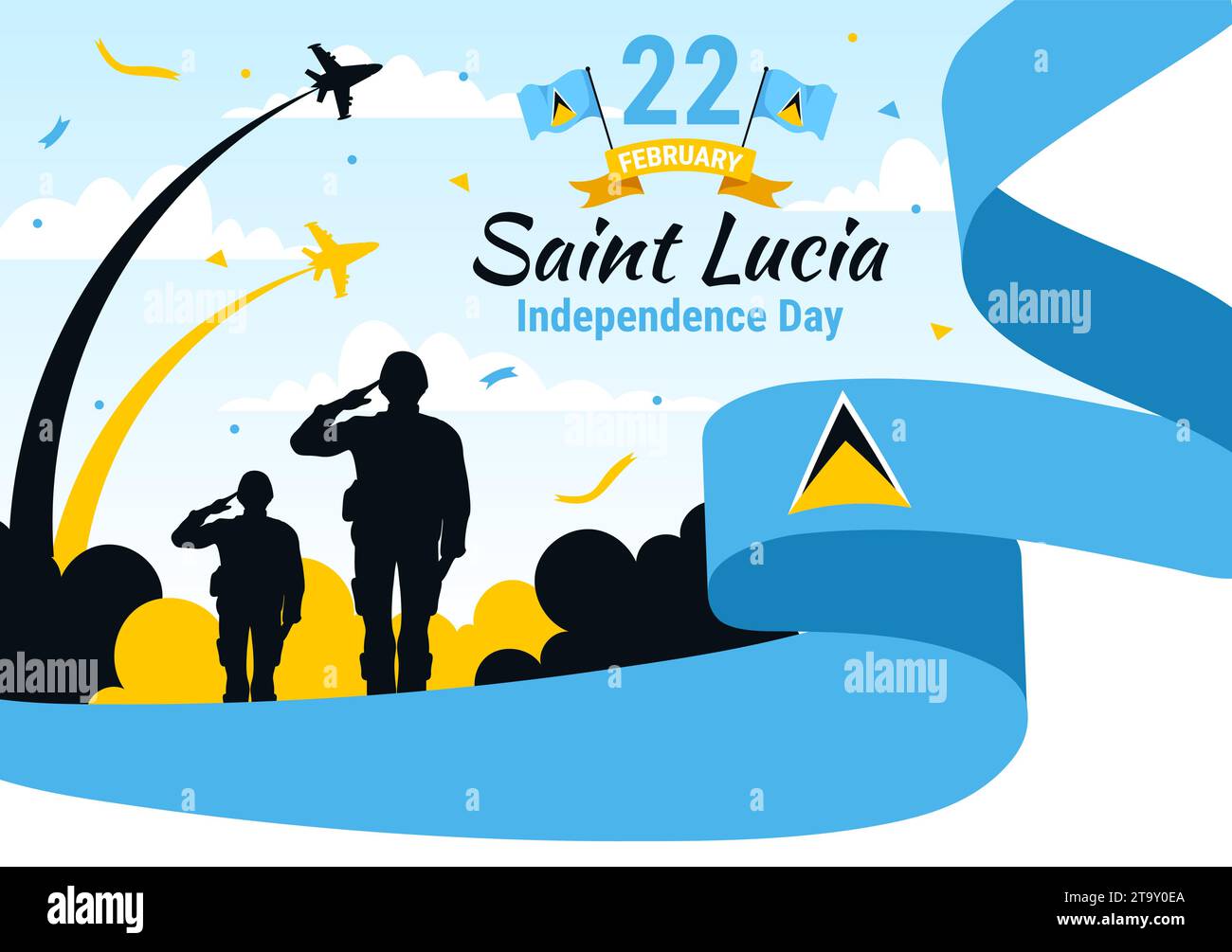 Saint Lucia Independence Day Vector Illustration on February 22 with Waving Flag in National Holiday Celebration Flat Cartoon Background Design Stock Vector