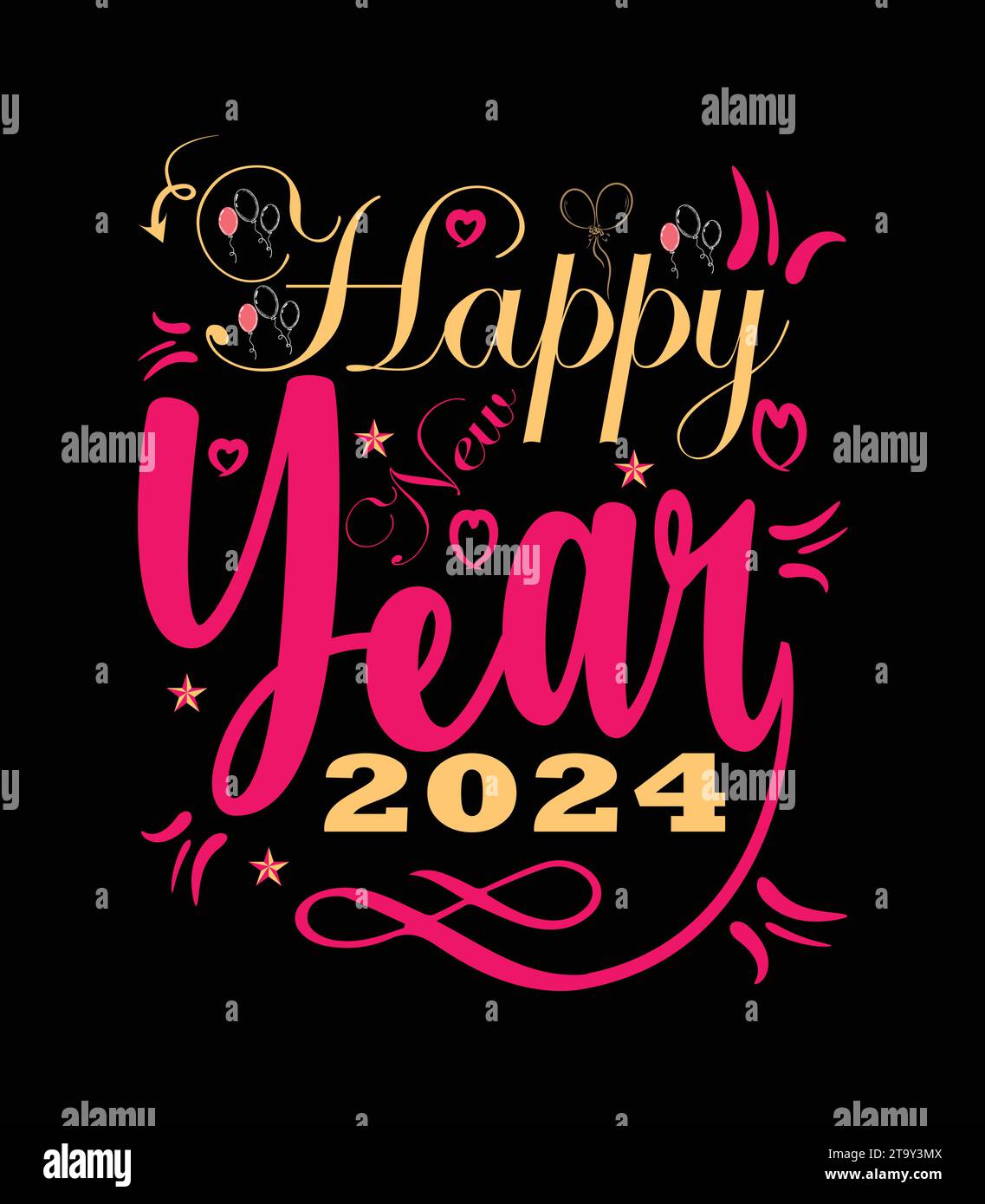 New Year 2024 T-shirt, Poster, Template, Vector Design Stock Vector