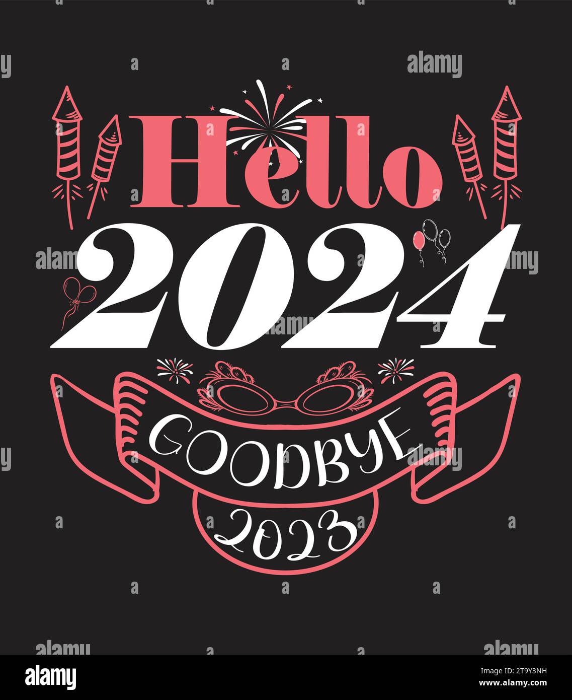 New Year 2024 T-shirt, Poster, Template, Vector Design Stock Vector