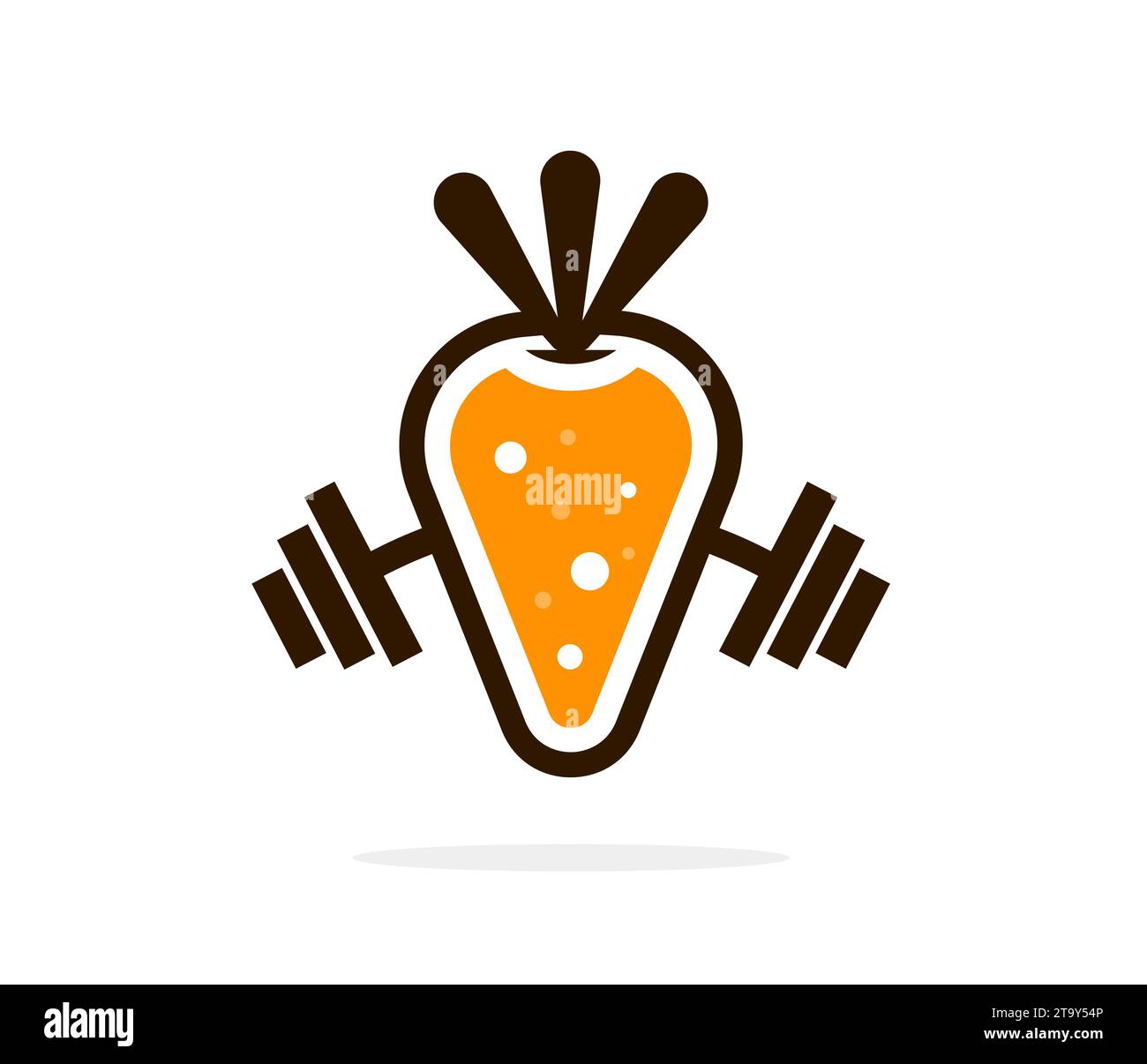 strong healthy gym logo with carrot fruit juice and weight lifting barbell Stock Vector