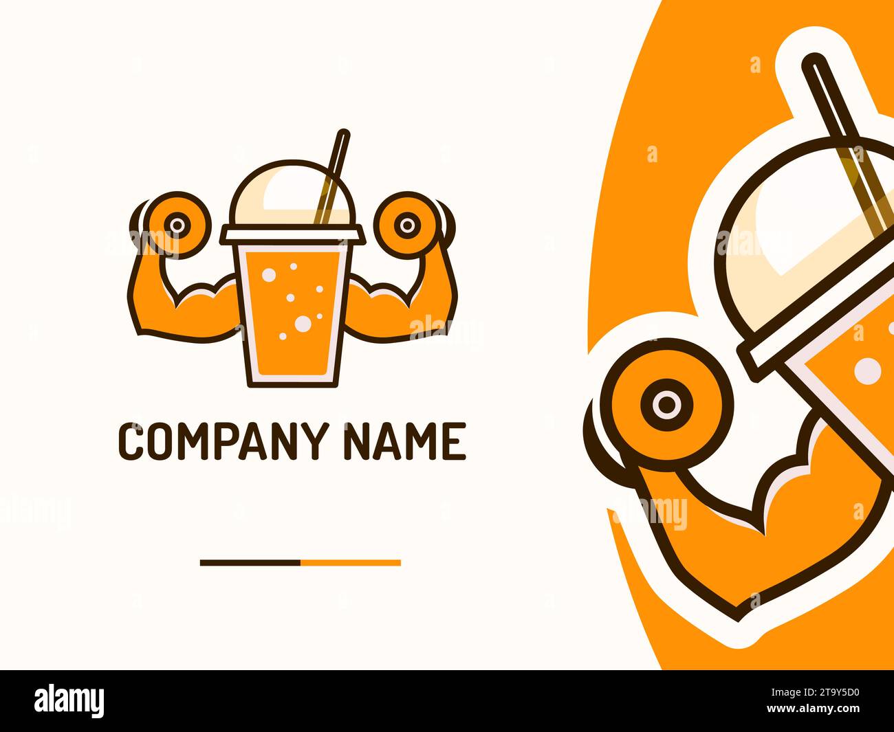 strong healthy gym logo with orange fruit juice glass and dumbbell