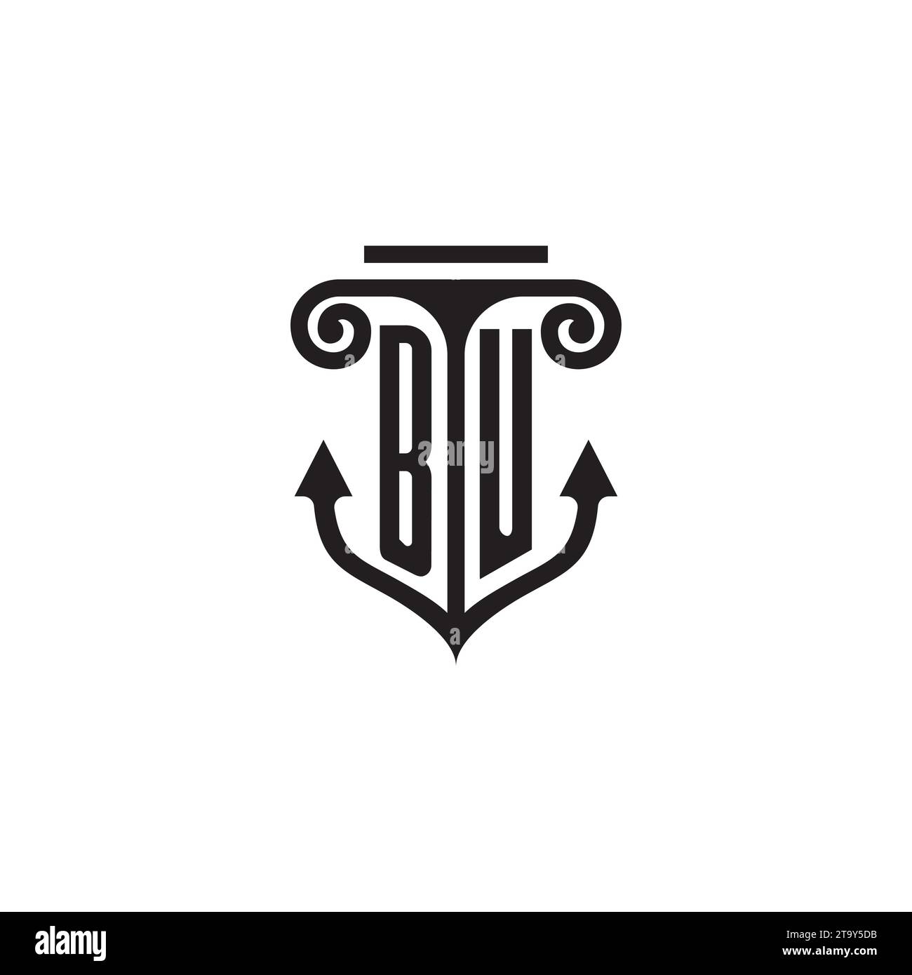 BU pillar and anchor combination concept logo in high quality design Stock Vector