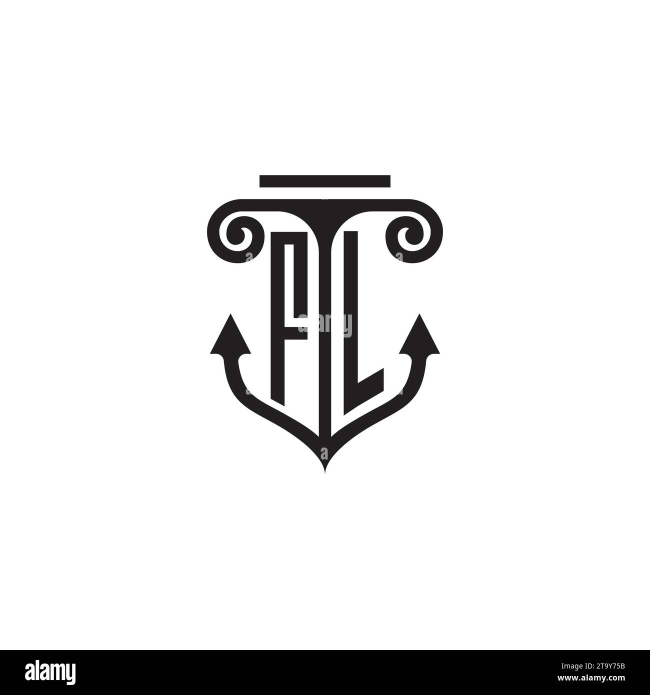 FL pillar and anchor combination concept logo in high quality design Stock Vector