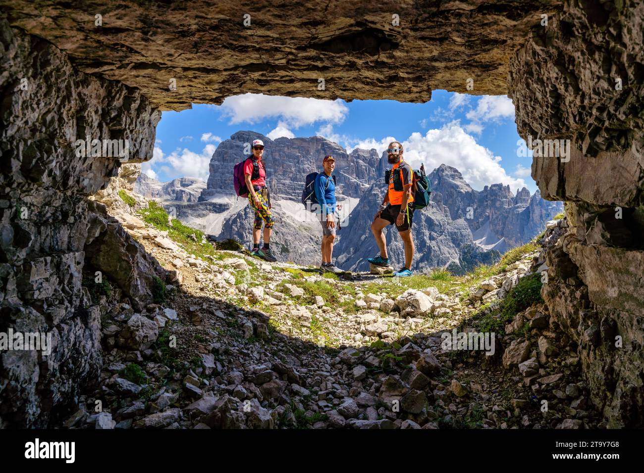 Hiking at Tre Cime Di Lavaredo, Auronzo di Cadore, Italy Stock Photo
