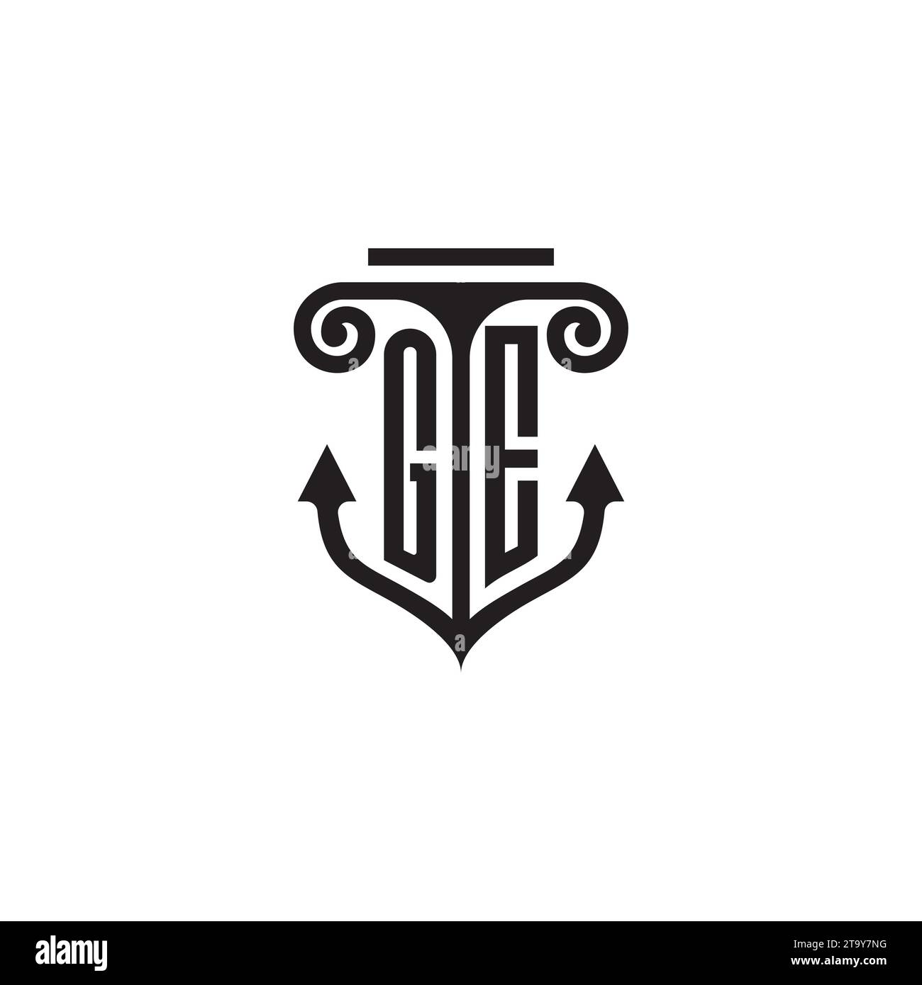 GE pillar and anchor combination concept logo in high quality design Stock Vector