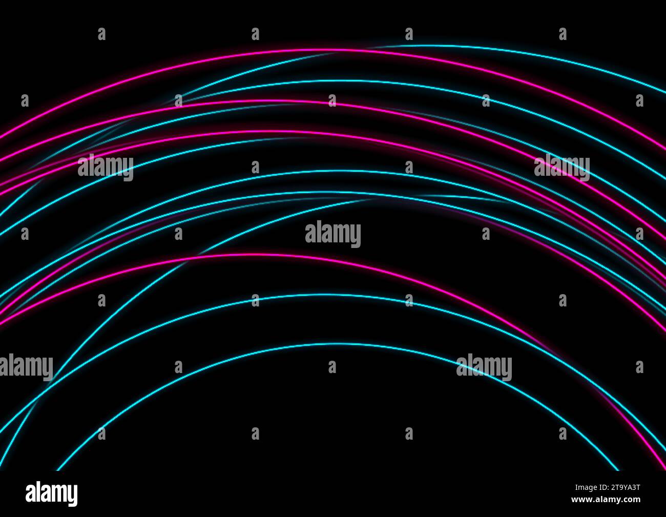 Blue and violet neon laser glowing curved wavy lines abstract ...