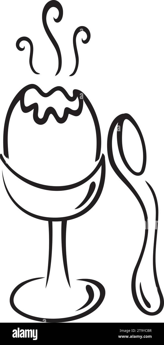 Spoon and boiled egg in cup on illustration Stock Vector