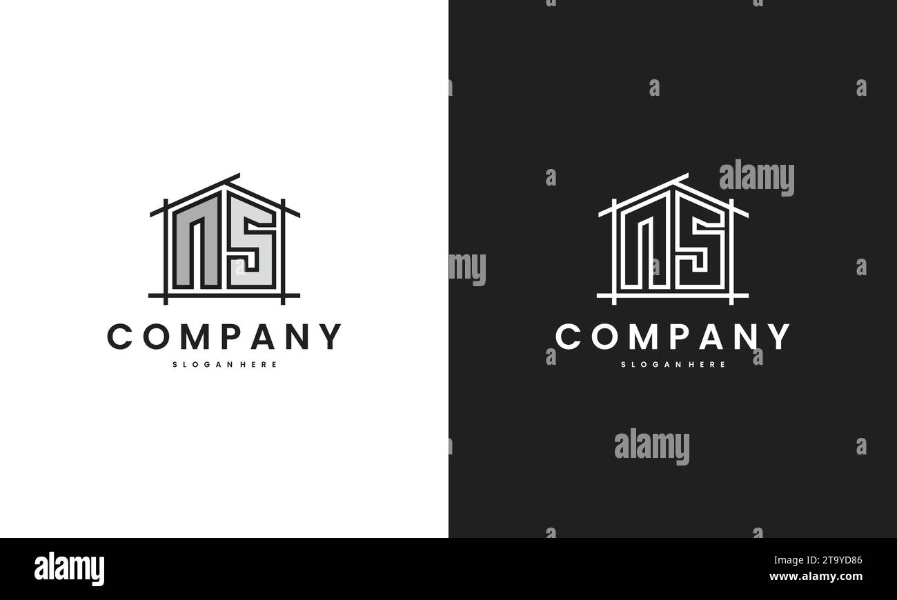 Initial NS home logo with creative house element in line art style