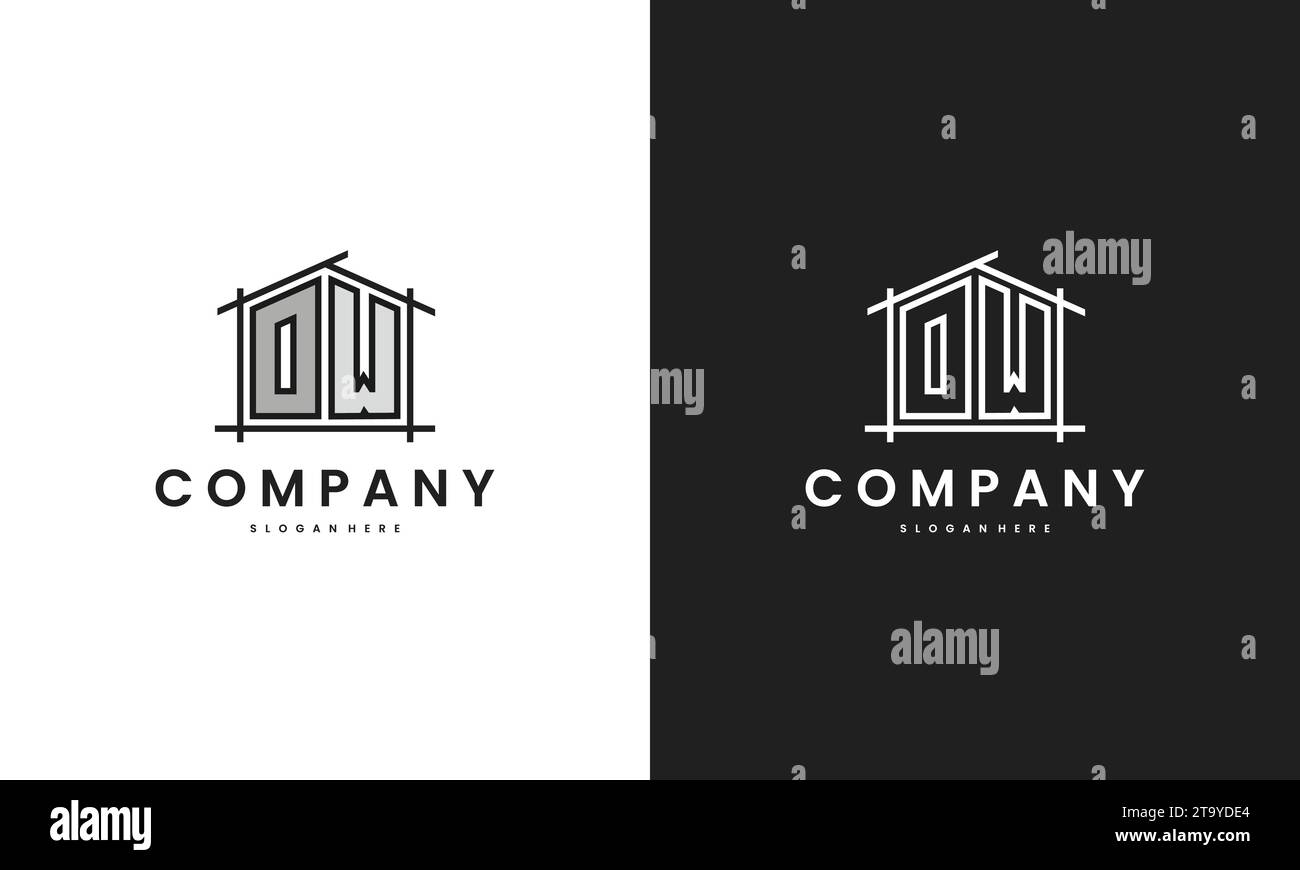 Initial OW home logo with creative house element in line art style vector design template. Stock Vector