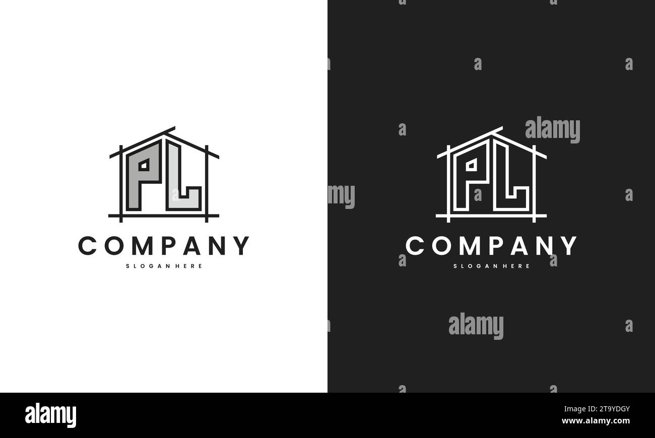 Initial PL home logo with creative house element in line art style vector design template. Stock Vector