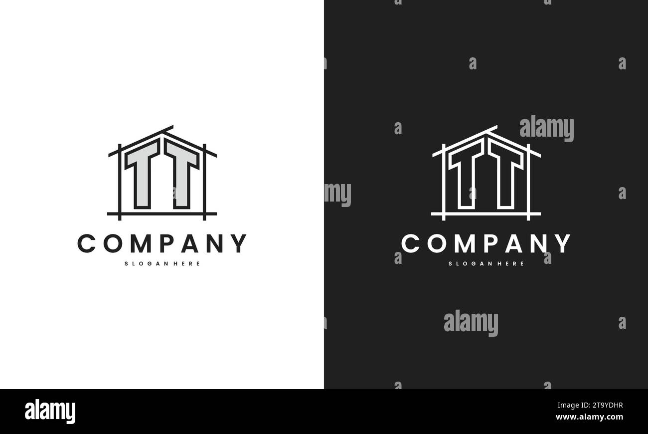 Initial TT home logo with creative house element in line art style vector design template. Stock Vector