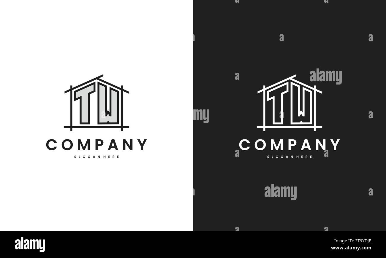 Initial TW home logo with creative house element in line art style vector design template. Stock Vector