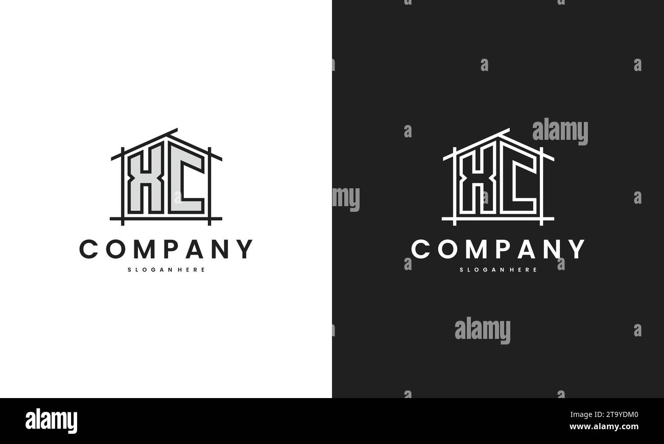 Initial XC home logo with creative house element in line art style vector design template. Stock Vector