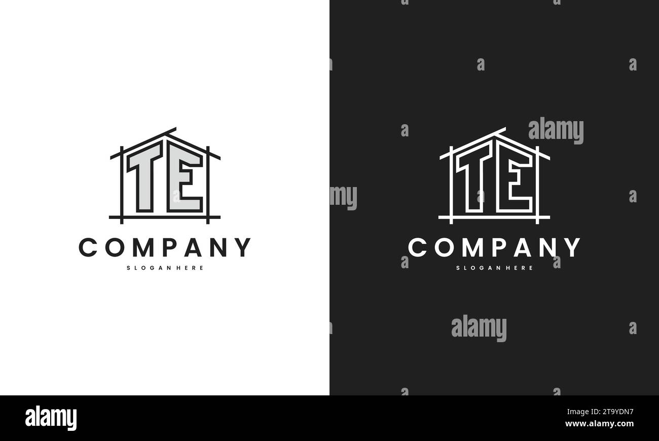 Initial TE home logo with creative house element in line art style vector design template. Stock Vector