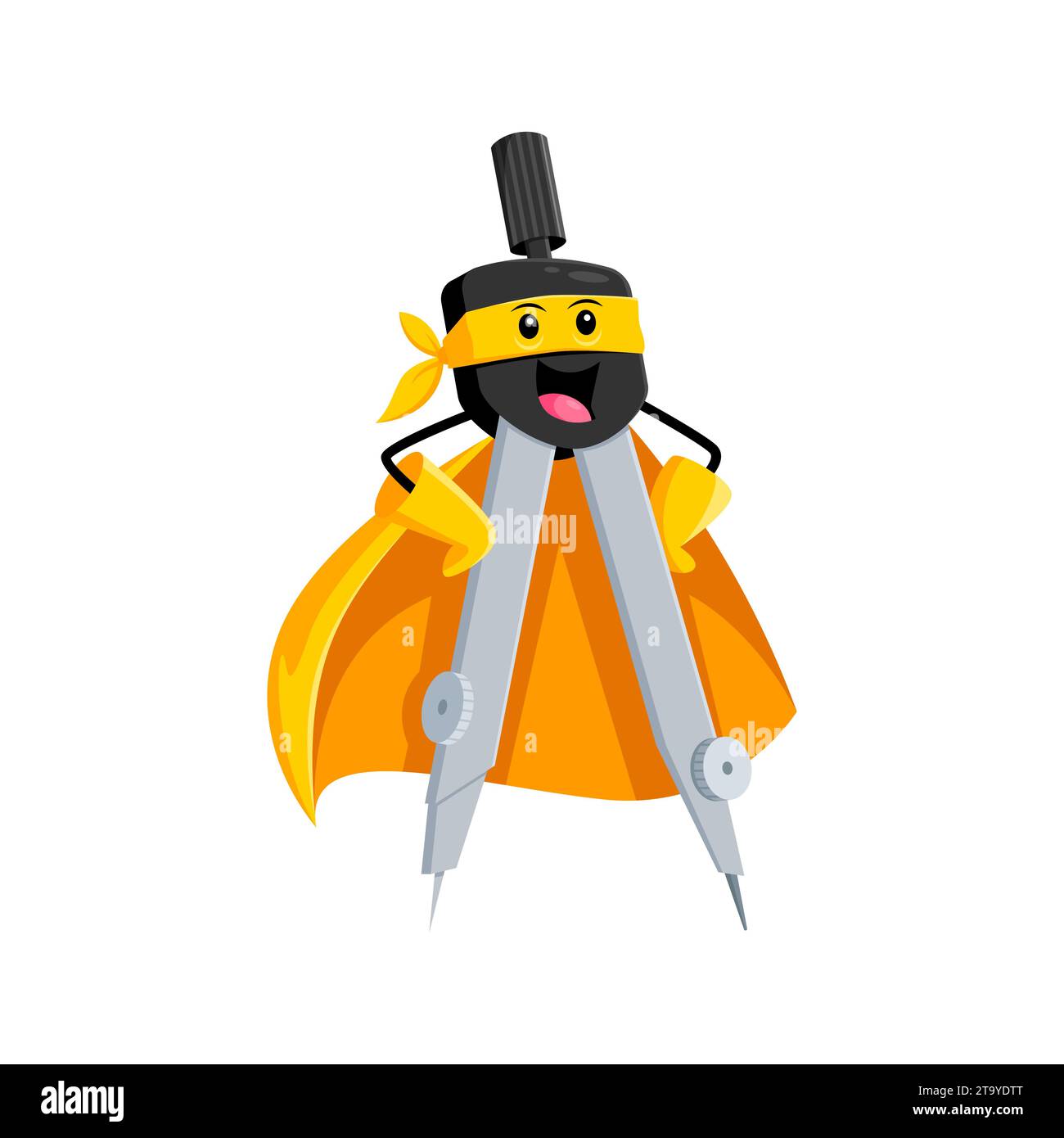 Cartoon compass school supply superhero and defender character. Vector