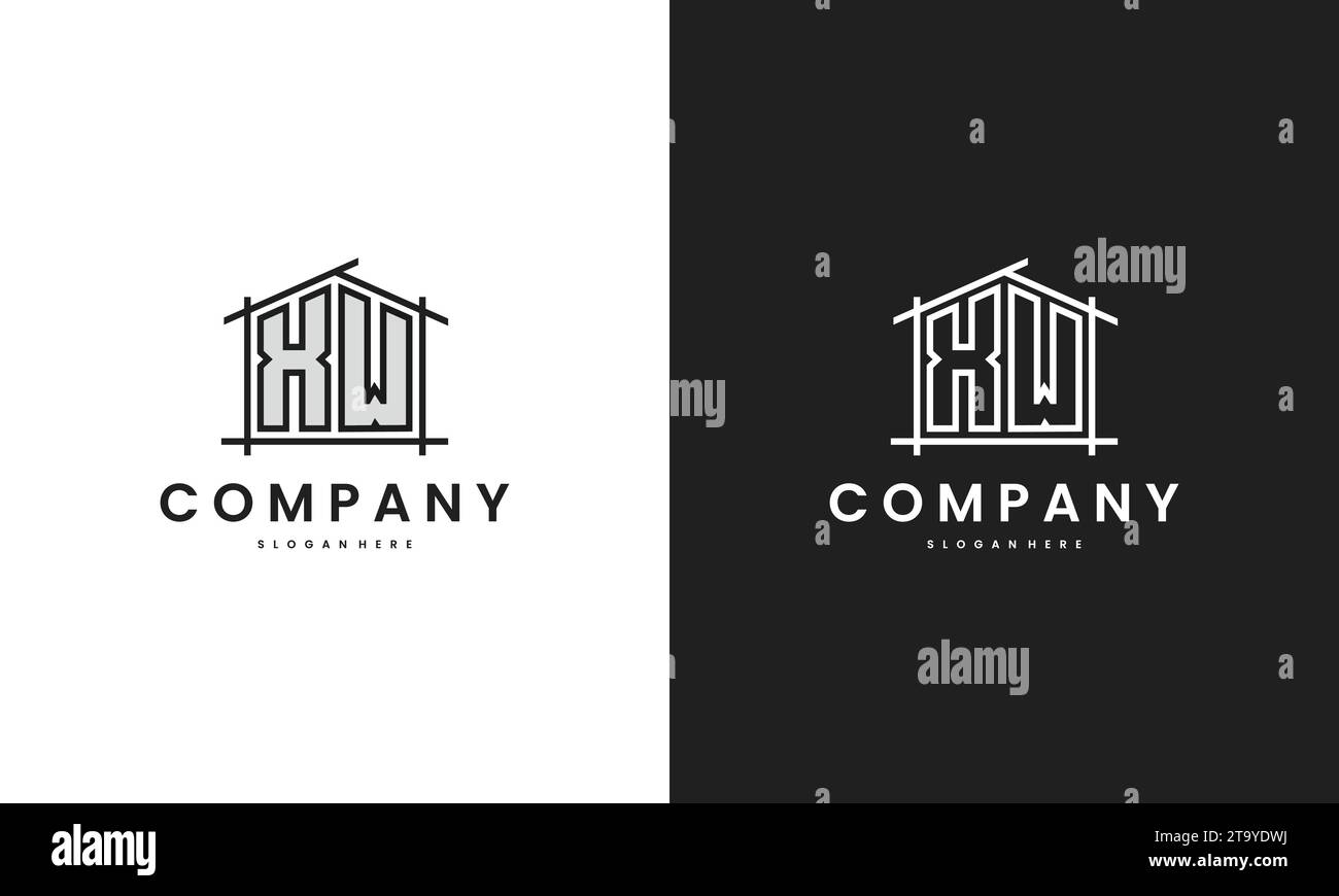Initial XW home logo with creative house element in line art style ...