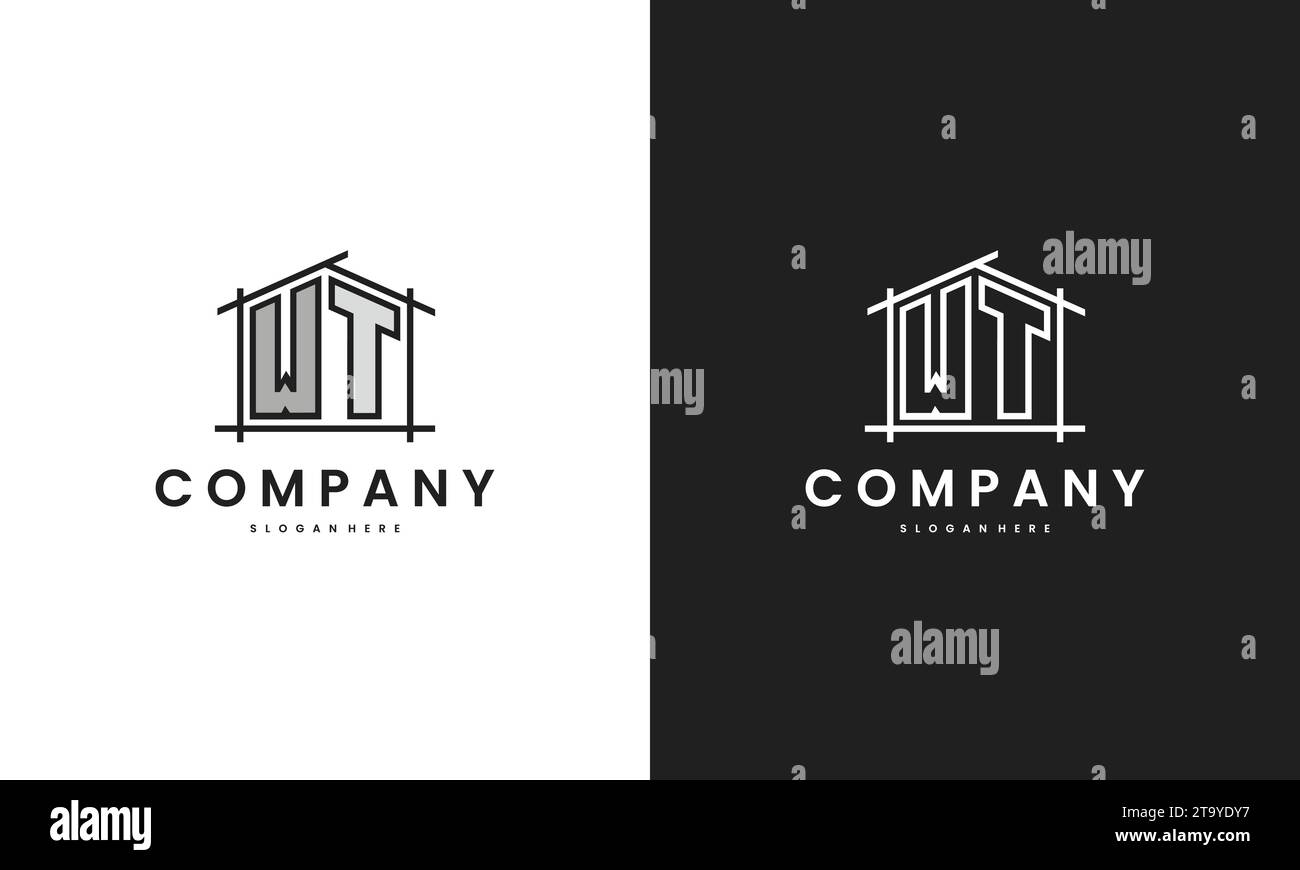 Initial WT home logo with creative house element in line art style vector design template. Stock Vector