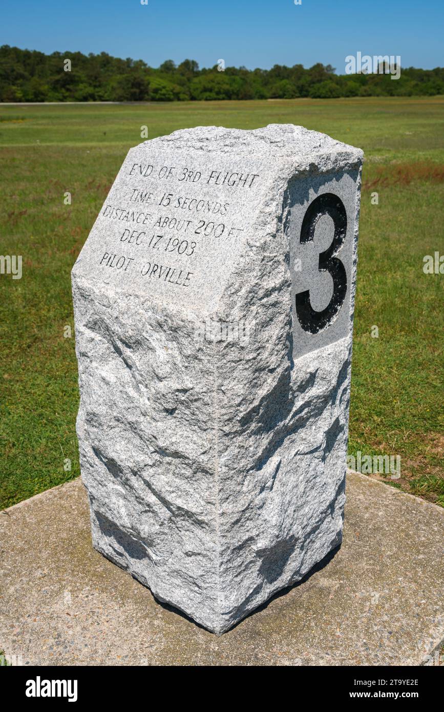 The Third Flight Marker at Wright Brothers National Memorial in North Carolina Stock Photo