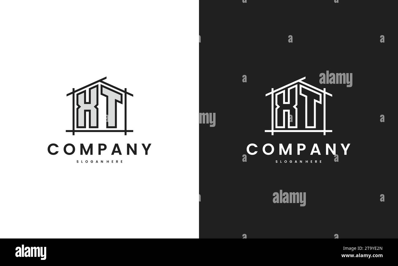 Initial XT home logo with creative house element in line art style vector design template. Stock Vector
