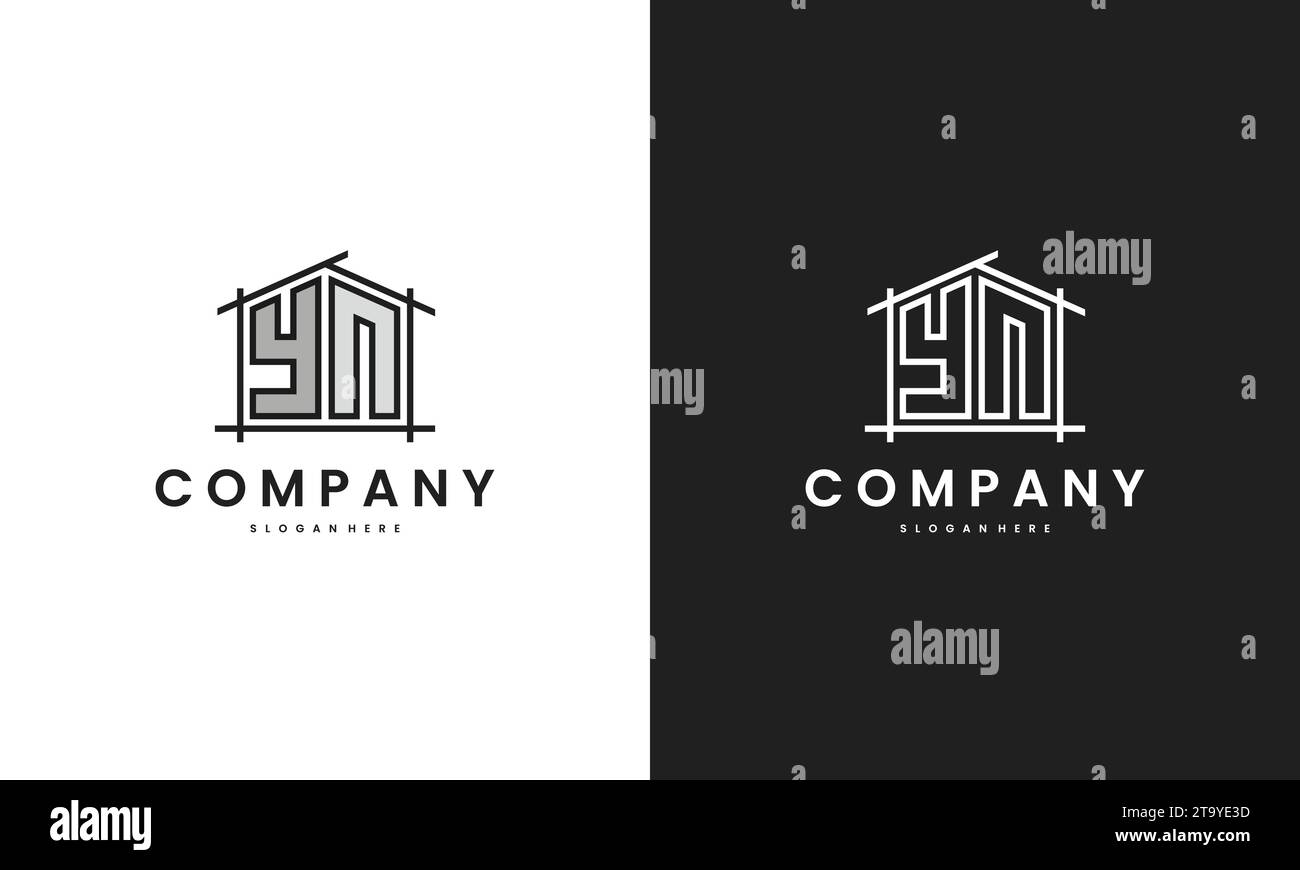 Initial YN home logo with creative house element in line art style vector design template. Stock Vector