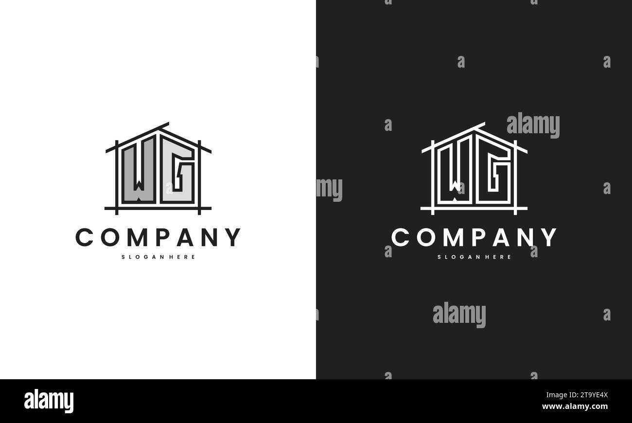 Initial WG home logo with creative house element in line art style