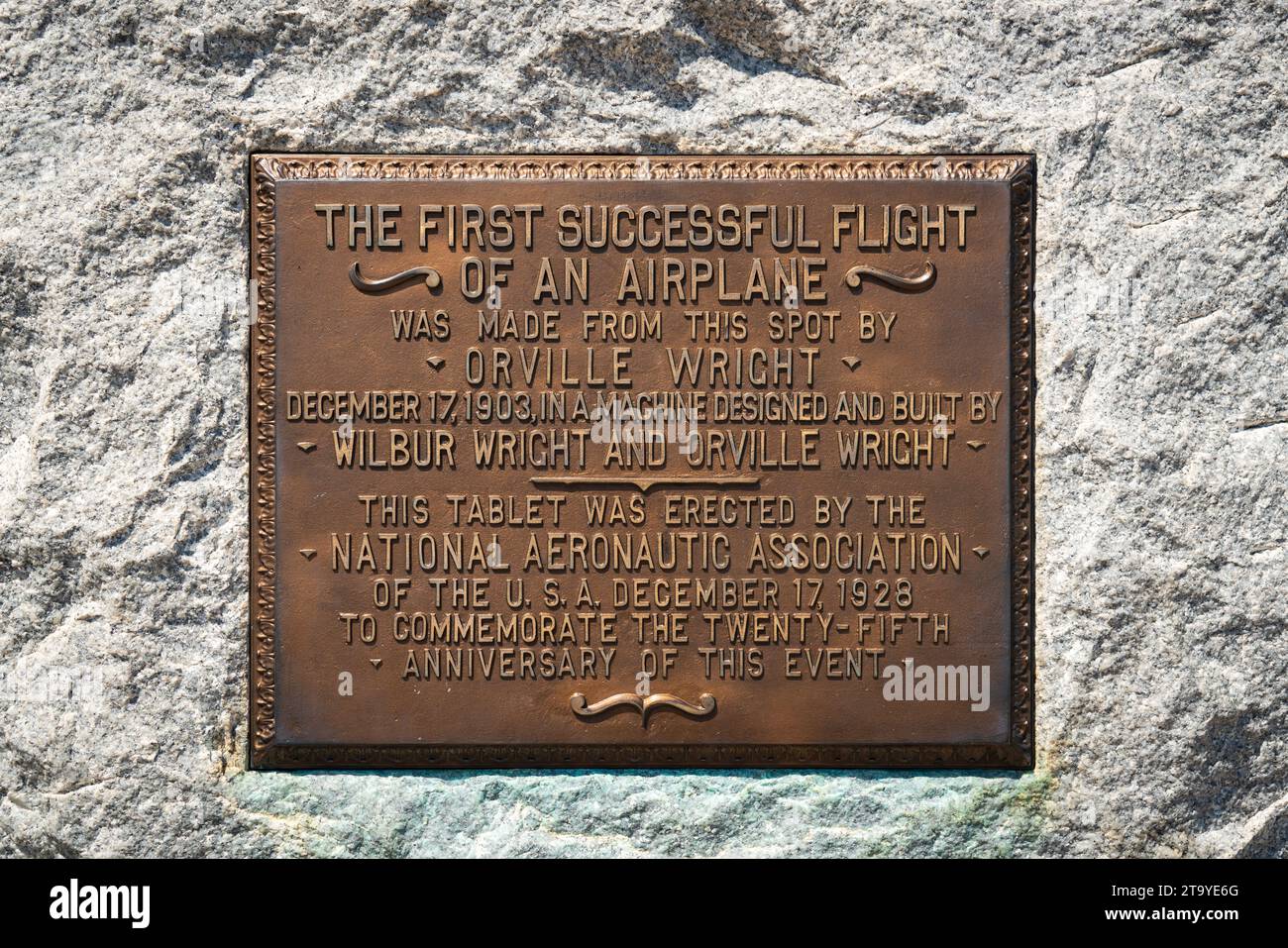 A Plaque at Wright Brothers National Memorial in North Carolina Stock Photo