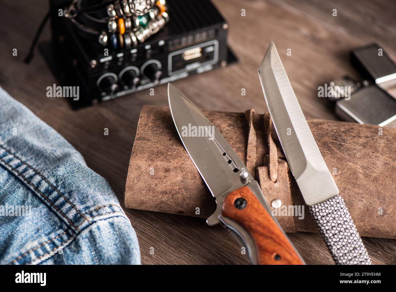 Close up stainless steel pocketknife. EDC (Every Day Carry) for men