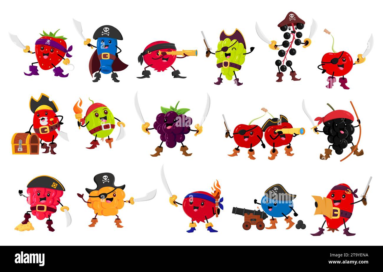 Cartoon funny berry pirate and corsair characters. Vector cloudberry ...