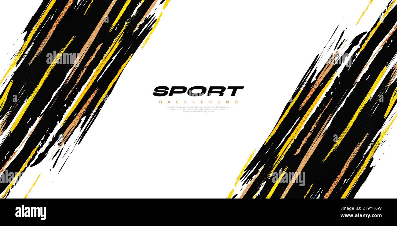 Abstract Black and Yellow Brush Background with Halftone Effect. Brush ...
