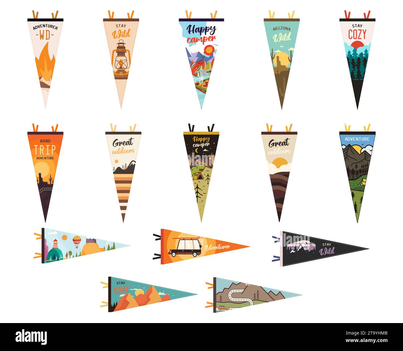 Set of adventure pennants. Camping Pennant flags design. Vintage