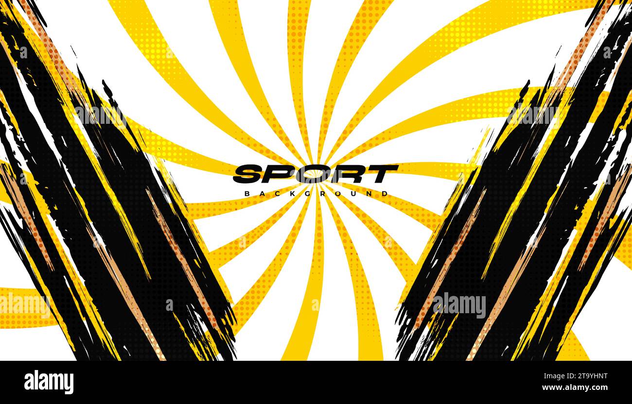 Abstract Black and Yellow Brush Background with Sunburst and Halftone ...