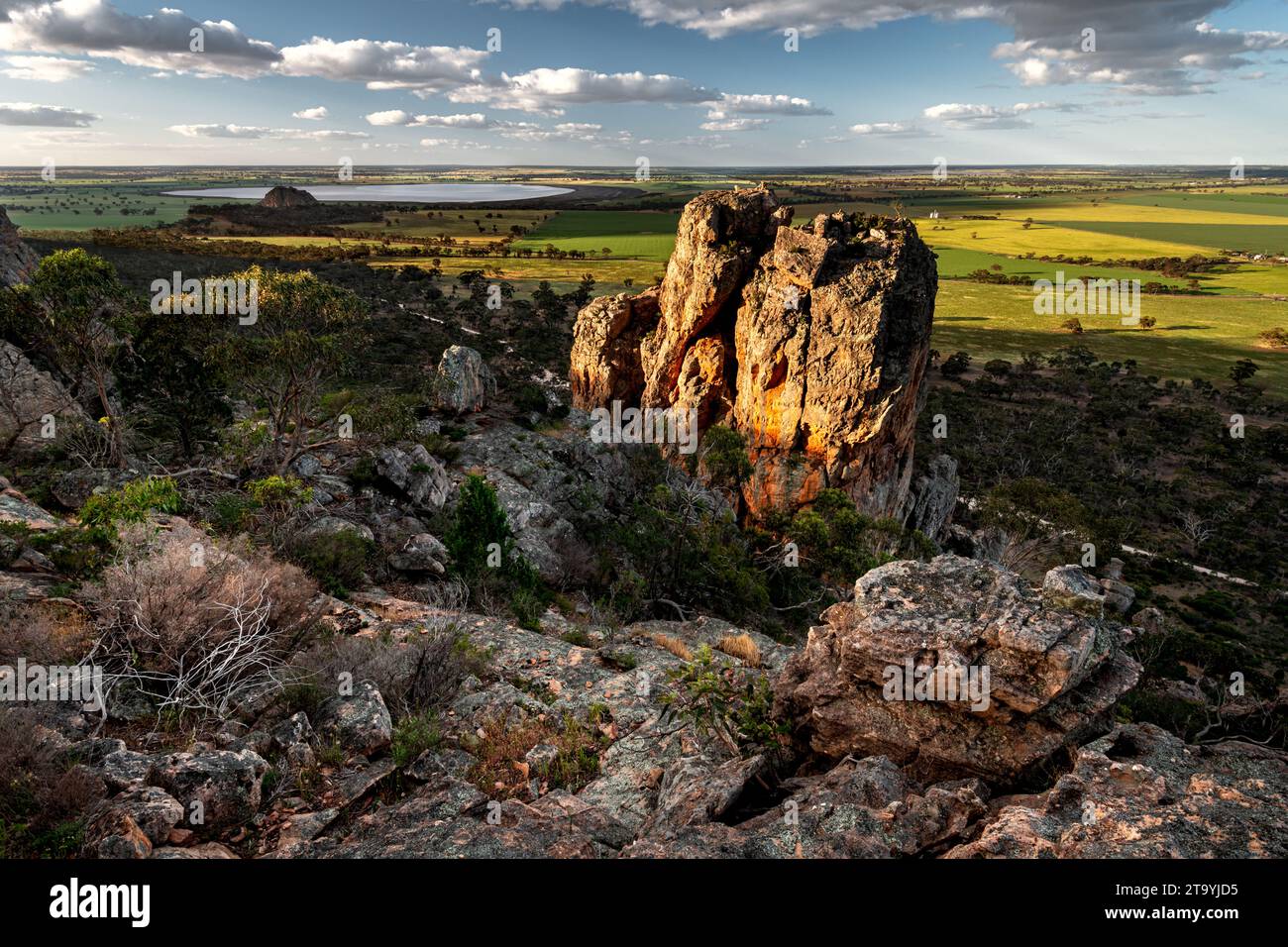The Pharos is a rock formation located in Mount Arapiles Tooan State Park, famous for challenging rock climbing. Stock Photo