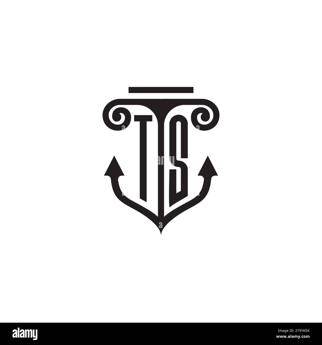 TS pillar and anchor combination concept logo in high quality design Stock Vector
