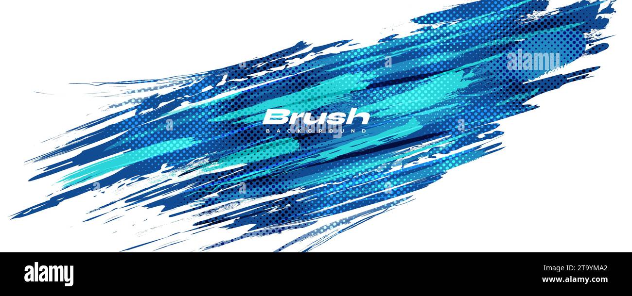 Abstract Blue Brush Background with Halftone Effect. Sport Background. Brush Stroke Illustration for Banner or Poster Stock Vector