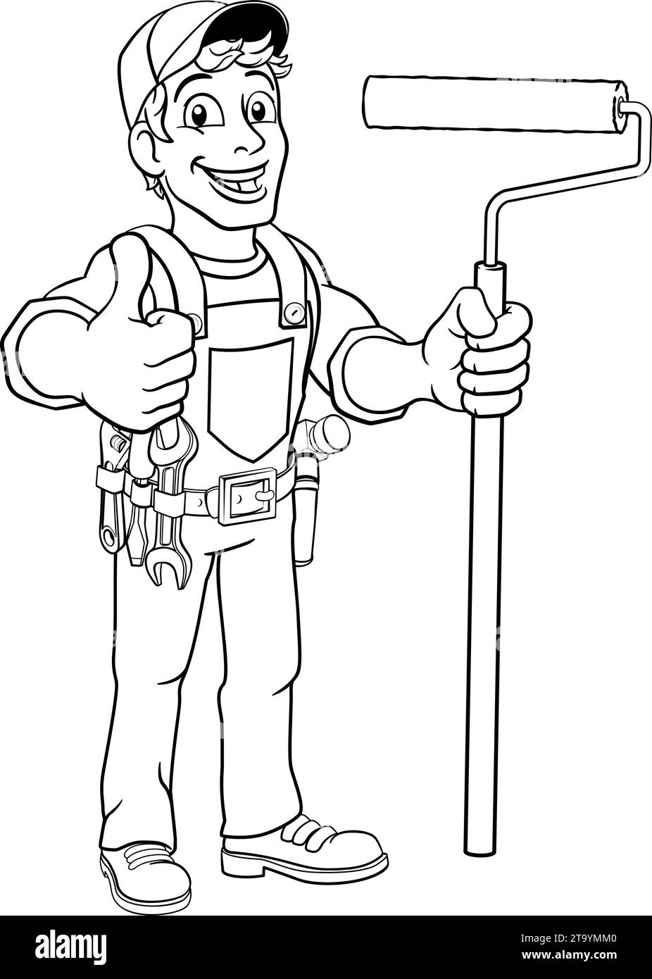 Painter Decorator Paint Roller Cartoon Handy Man Stock Vector Image