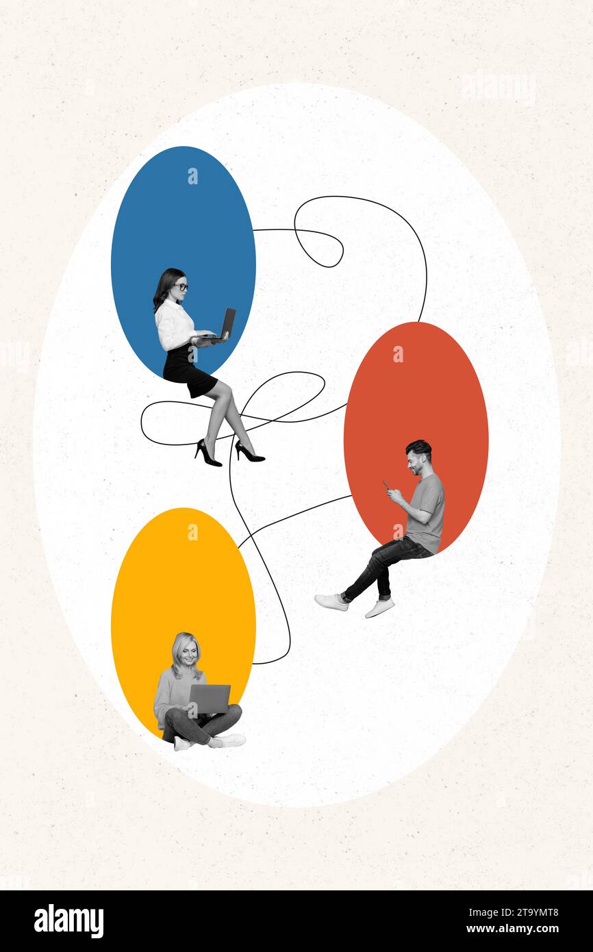 Exclusive collage template of connection between friends coworking ...