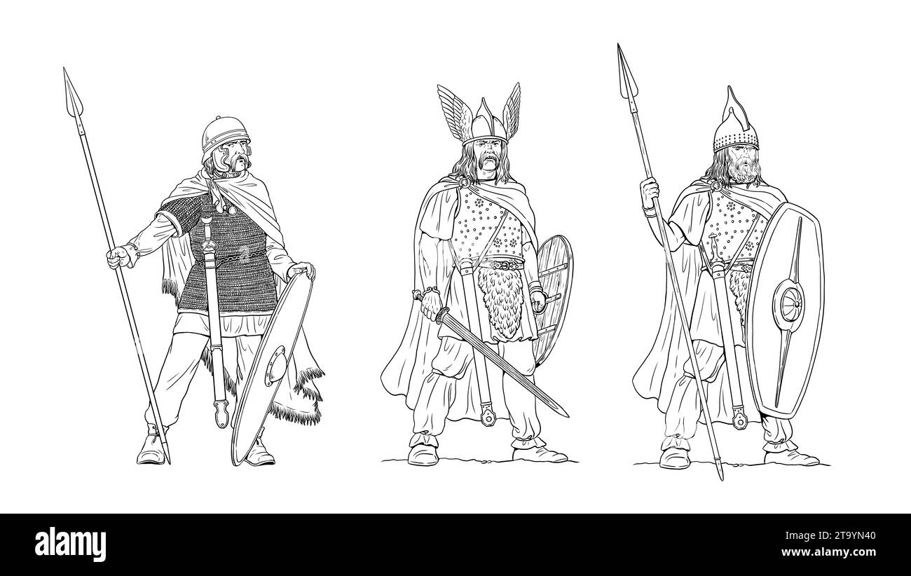 Gallic king and chieftain Vercingetorix. Ancient gallic warriors drawing. Stock Photo