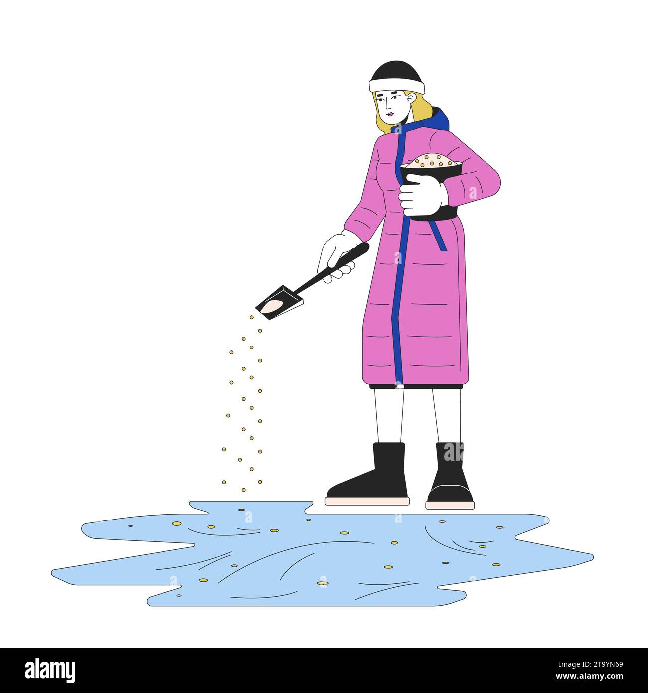 Icy walkway prevention line cartoon flat illustration Stock Vector